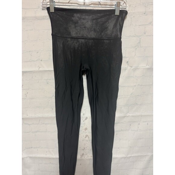 Spanx Pants - SPANX Leggings Size Medium Faux Leather Metalic Shiny MOTO Black